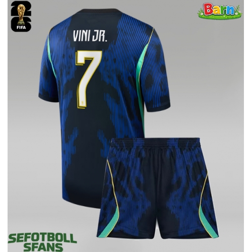 Brasilien Vinicius Junior #7 Bortaställ Barn VM 2026 Kortärmad (+ Korta byxor)